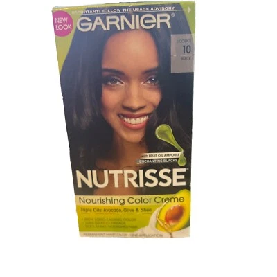 Crema nutritiva de color de cabello permanente Garnier Nutrisse # 10 combina color negro Foto 1 de 4