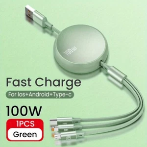3 in 1 Retractable USB Charging Cable, 6A 100W Fast Charge, USB to Type C/Micro - Picture 1 of 12