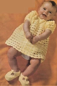 0516 Crochet Baby's Dress & Shoes Chest 18ins 3ply - Vintage Pattern Copy - Picture 1 of 1