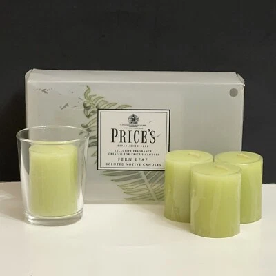 Price's FERN LEAF Votive 蜡烛 4 选票 + 玻璃支架 英国制造 — 第 1/4 张图片