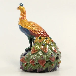 Bejeweled peacock trinket box, Faberge figurine, with crystals in navy/multi - Picture 1 of 5