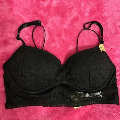 Pink By Victorias Secret Lace Bralette Push-Up Size S Black Color NEW - Image 1 of 4