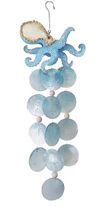 Carillón de viento Capiz & Metal Art Pulpo azul claro/beige 19x8x3" - Imagen 1 de 1