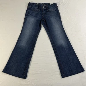 Women’s Ariat Denim Trouser Jeans Sz 29 S Dark Blue Distressed Wide Leg Cuff - Picture 1 of 9