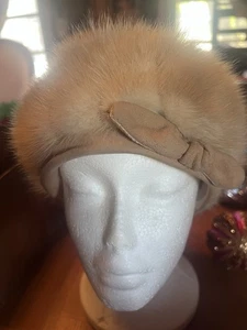 Vintage Gimbels Schusters blonder Nerzhut mit Suadeborte & Schleife 50er Jahre neuwertig - Bild 1 von 10