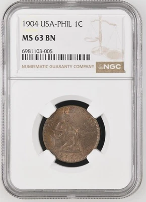 1904 USPI, US Philippines, 1 One Centavo, KM#163, NGC MS 63 BN - Image 1 of 4