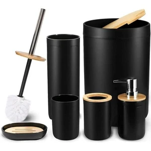 CERBIOR 7 Pieces Bamboo Bathroom Accessories Sets, Bath Set-Soap Dish Toothbrush - Picture 1 of 9