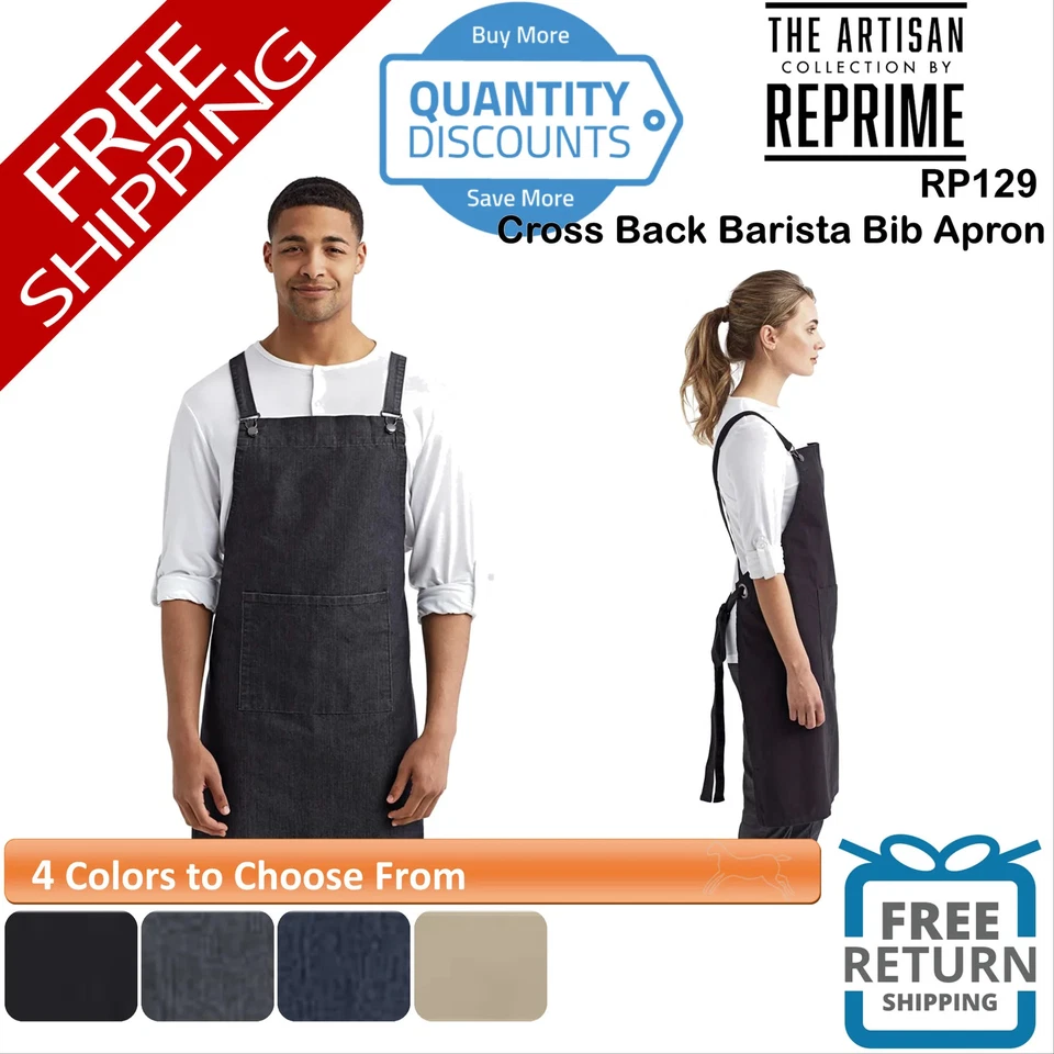 🔥 Artisan Collection by Reprime Cross Back Barista Apron with Pocket RP129 - Image 1 of 1