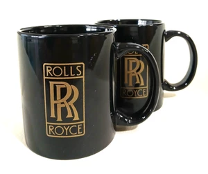 Rolls Royce Ceramic Coffee Cup Mugs Set of 2 Black & Gold - Picture 1 of 6