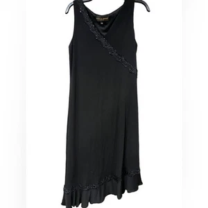 Donna Ricco schwarz asymmetrisch Blumen Perlen 90er Y2K Kleid Größe 14 Knie Midi - Bild 1 von 6