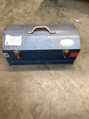 Vtg HUOT 19” Steel Toolbox W/Socket Tray-Hip Roof/Tombstone Top Open Tool Box-GC - Image 1 of 4