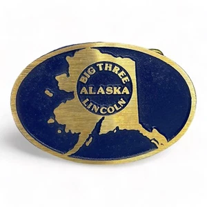 Dynabuckle Belt Buckle Solid Brass Alaska Big Three Lincoln Oilfields Blue USA - Picture 1 of 5