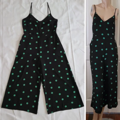 Mono Mameluco Nordstrom BP Lunares Pierna Ancha Talla S Negro Verde Foto 1 de 4