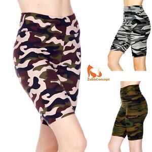 Women's Camouflage Printed 3 inch Wide Waistband Biker Leggings Bike Shorts 