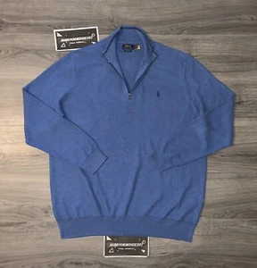 POLO RALPH LAUREN Mens Big & Tall Blue Mesh-Knit Cotton Quarter-Zip Sweater - Picture 1 of 13