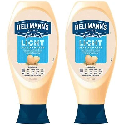 Hellmann's Light Squeezy Creamy Mayonnaise Mayo Sauce Salad Burger Pack 2 x750ml - Image 1 of 4