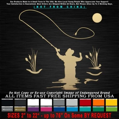 Pesca Mosca Pescador Sol Mosca Trucha Salmón Steelhead Arroyo Río Calcomanía Adhesiva Foto 1 de 4