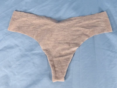 Винтажные трусики-стринги Victoria's Secret БЕЖЕВЫЕ/СЕРЫЕ ВЕРЕСКОВЫЕ НЕВИДИМЫЕ КРАЯ невидимые M - Изображение 1 из 4