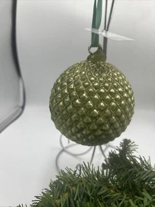 RAZ Imports Christmas Ornament 4” Geeen Quilted Ball Gold Glittered New - Picture 1 of 4