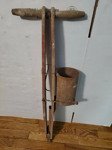 Antique Farm Hand Held Corn Wood Tin Seed Planter Primitive Vintage Garden Tool Cover