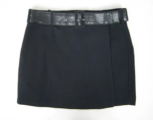 Ann Taylor LOFT Womens Medium Black Mini Wrap Skirt Removable Belt Loops Button - Picture 1 of 4