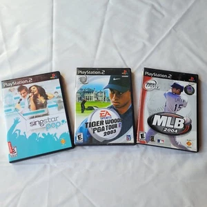Lot Of 3 Play Station 2 Games Sing Star Pop, Mlb 2004, Tiger Woods Pga Tour 2003 - Picture 1 of 5