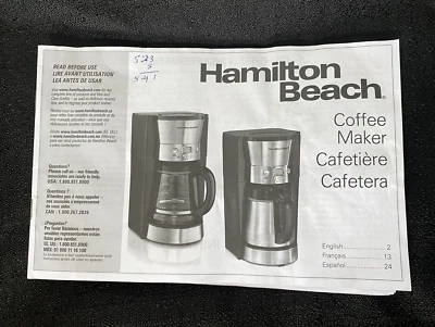Hamilton Beach Programmable Coffee Maker 46895 46896 46897Z - Manual ONLY - Image 1 of 2
