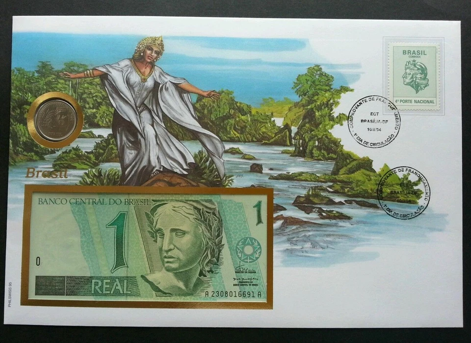 [SJ] Brazil 1994 Bird Freedom Woman FDC (banknote coin cover) *rare 3 in 1 cover - Image 1 of 4