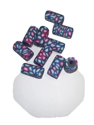 Lote de 10 cuentas de tubo Fimo sombreadas azules y rojas agujero de 1/8 pulgadas 3/4 pulgadas Foto 1 de 4