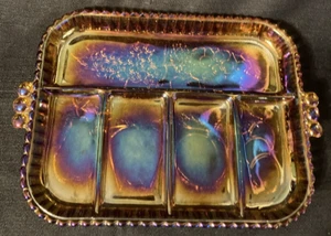 Indiana Glass Iridescent Gold Amber Carnival Fruit Garland Divided Tray Platter - Picture 1 of 7