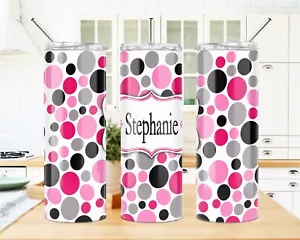 8 Color Big Polka Dots Custom Stainless Steel Skinny 20 oz Tumbler Coffee Cup - Picture 1 of 6