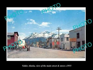 OLD POSTCARD SIZE PHOTO OF VALDEZ ALASKA THE MAIN STREET & STORES c1955 - Bild 1 von 1