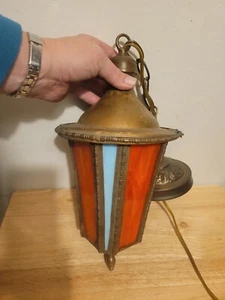 Antique 1900's Brass/ Glass Pendant Light - Picture 1 of 13