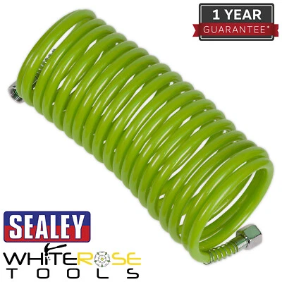 Sealey Air Hose Hi-Vis Green 5m x Ø5mm Coiled With 1/4" Female Couplers Recoil - Image 1 of 3