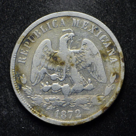 1872 Mexico 50 Centavos Silver Coin Cleaned (cn11200) Cover