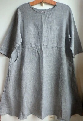 FLAX Designs  Linen    Dress   3G  NWT  Dashing SMOKEY GRID - Image 1 of 4