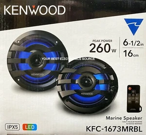 NEW Kenwood KFC-1673MRBL 6.5" 2-Way Marine/ Power Sports LED Speakers BLACK PAIR - Picture 1 of 1