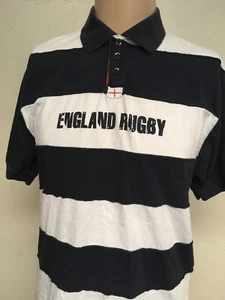 ENGLAND RUGBY RFU STRIPED RUGBY SHIRT Navy White Thick Stripes Medium - Picture 1 of 12