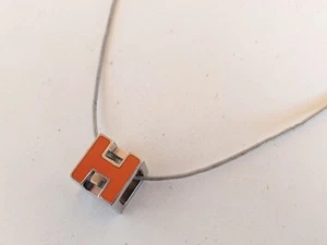 Authentic Hermes France Orange Enamel Cube Cage d'H Slide Pendant Necklace - Picture 1 of 10