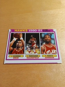 1981/82 Topps #44 DREW, ROUNDFIELD, JOHNSON, Atlanta Hawks Basketball Card. (VG) - Picture 1 of 2