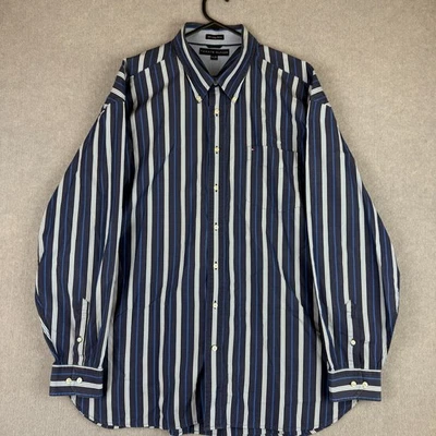 Vintage Tommy Hilfiger Shirt Mens XXL Blue White Striped 80s 2 Ply Fabric Y2K - image 1 of 4