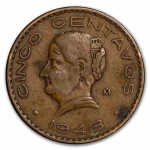 1942-1955 Mexico Bronze 5 Centavos Avg Circ - Picture 1 of 2