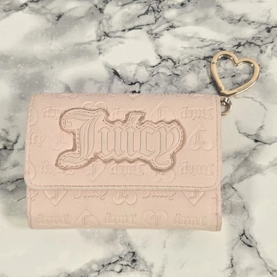 Cartera sin asas vintage Y2K Juicy Couture rosa triple pliegue con llavero cremallera Foto 1 de 4