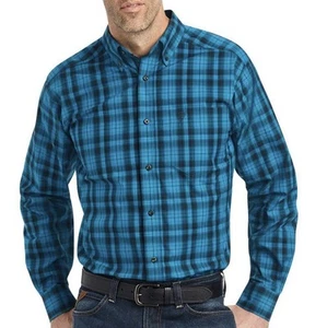 Camisa ajustada Ariat Pro Series Kingston para hombre pequeña profundidad del océano azul a cuadros - Imagen 1 de 2