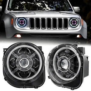 9 Inch RGB LED Headlights For 2015-2024 Jeep Renegade Halo Daytime Running Light - Picture 1 of 8