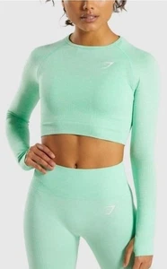 Gymshark Women's Vital Seamless Long Sleeve Crop Top Lime Green Marl | Size XS - Picture 1 of 9