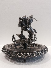 Antique colonial limosnero St Santiago, old silver, alms, Perú XIX