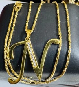 18K 750 Real Fine Saudi Dubai Gold Letter N Necklace 17.5/18” long 1.2mm 6.5g - Picture 1 of 22