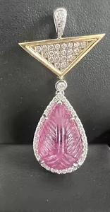 Colgante de diamante turmalina rosa tallado en pera de 17,25 quilates oro natural de 14 quilates 11,5 gr - Imagen 1 de 15