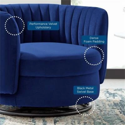 Modway Embrace Upholstered Velvet Fabric Swivel Chair in Black/Navy - Image 1 of 4